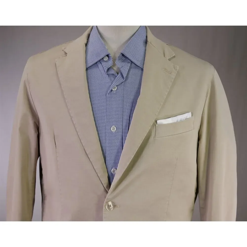 Spada Roma Khaki Tan Cotton Patch Pocket Unstructured Blazer Jacket 42R